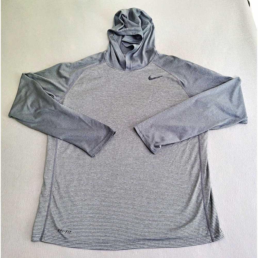 Nike Dri-FIT Long Sleeve Hooded Pullover Hoodie Men's Size L Gray Striped